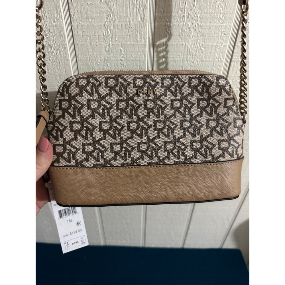 DKNY Bryant Dome Crossbody Bag Logo Print Tan R13EY468